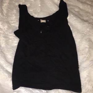 Hollister Black tight front lace up midi shirt